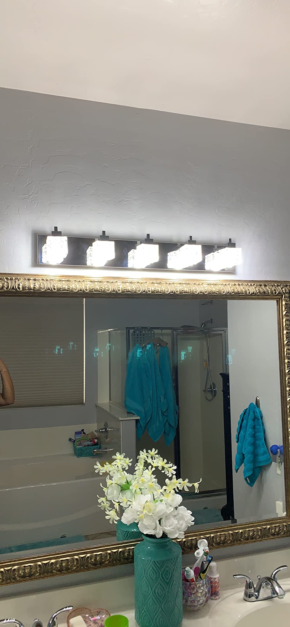 TRLIFE Bathroom Light Fixture, Modern Bathroom Lights Over Mirror 5-Lights Vanity Light, 32inches Crystal Glass Vanity Lights customer photo 1