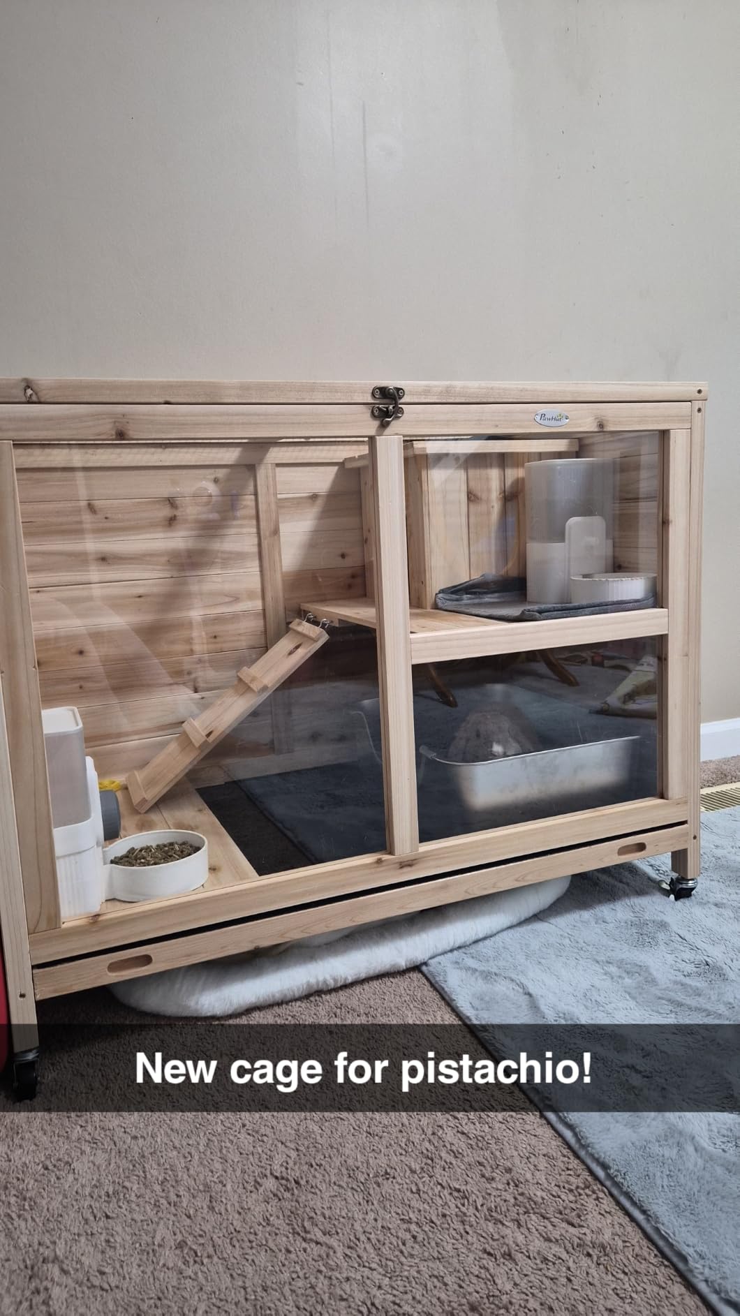 PawHut Rabbit Hutch with Wheels, Desk and Side Table Sized, Wooden Rabbit Cage, Waterproof Small Bunny Cage with Removable Tray, Openable Roof, for Indoor & Outdoor, Natural customer photo 1