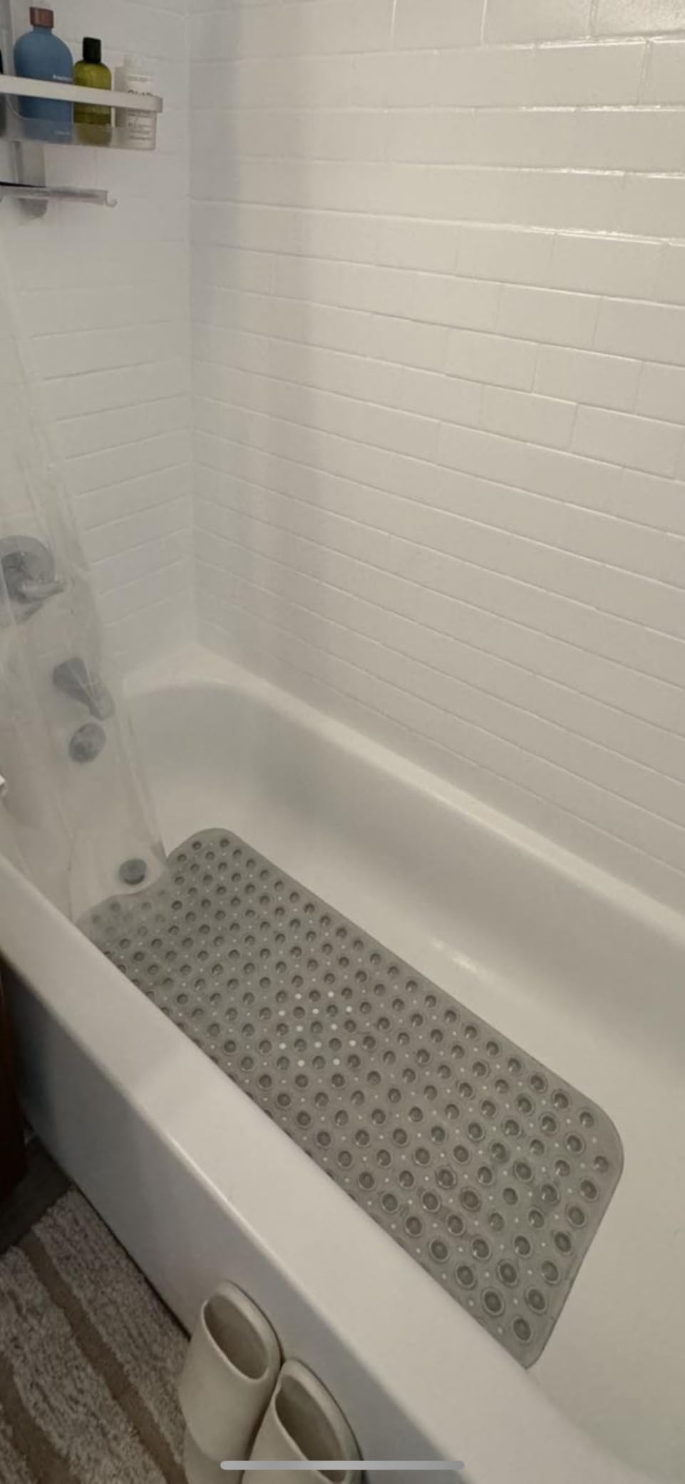 TEESHLY Bathtub Mats for Shower Tub, Extra Long Non-Slip 39 x 16 Inch Bath Mat with Drain Holes and Suction Cups, BathMat for Bathroom with Machine Washable (Clear Grey) customer photo 1