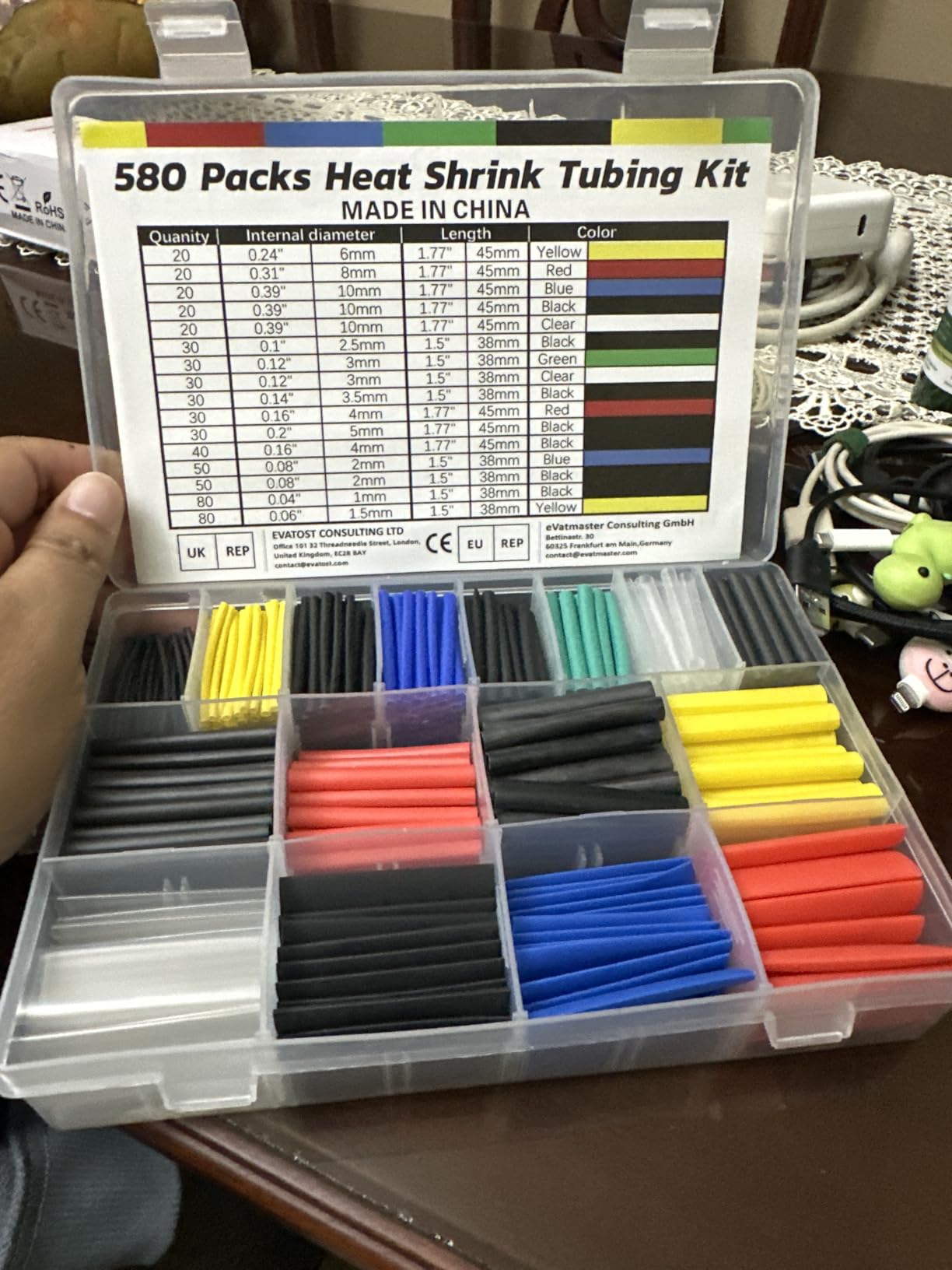 Bates- Heat Shrink Tubing Kit, 11 Sizes, 2:1 Ratio, 580 pcs, Heat Shrink Wrap, Wire Shrink Wrap Tubing, Wire Shrink Tubing, Wire Heat Shrink, Electrical Shrink Wrap Tubing, Shrink Tubing for Wires customer photo 1