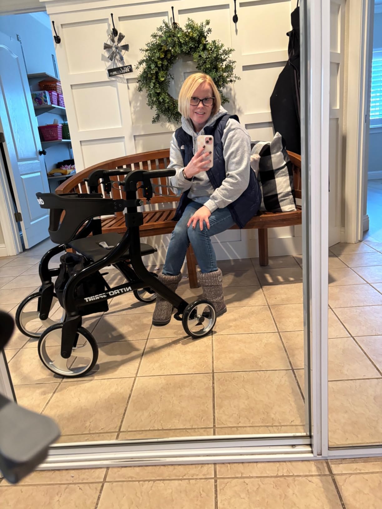 Drive Medical Nitro Sprint Rollator Walker with Seat, Petite Height, Red customer photo 1