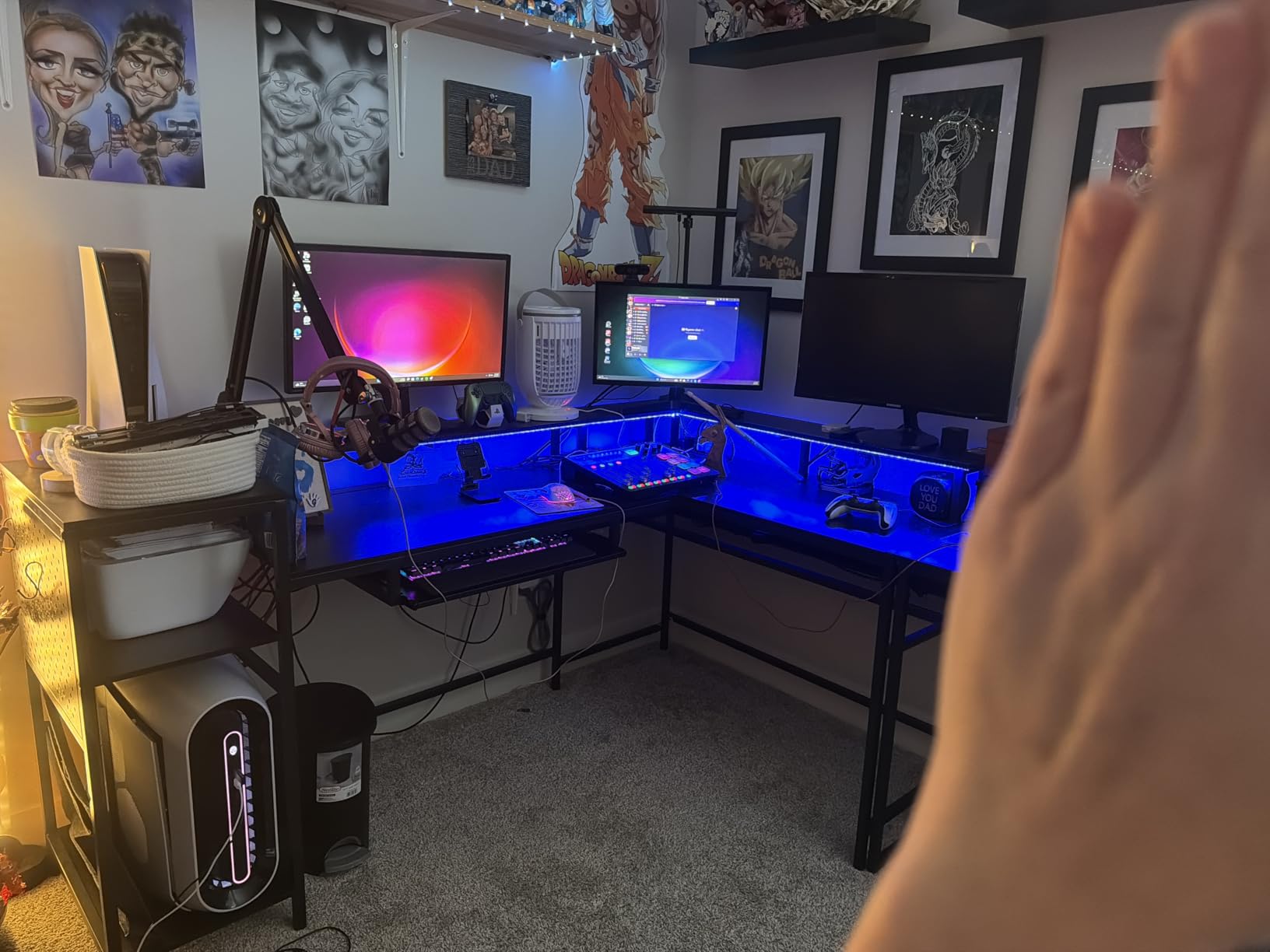 SEDETA L Shaped Gaming Desk, Reversible Computer Desk, Gaming Desk with Power Outlets & LED Strip, Monitor Shelf, Keyboard Tray, Pegboard and Storage Shelves for Home Office, Black customer photo 1