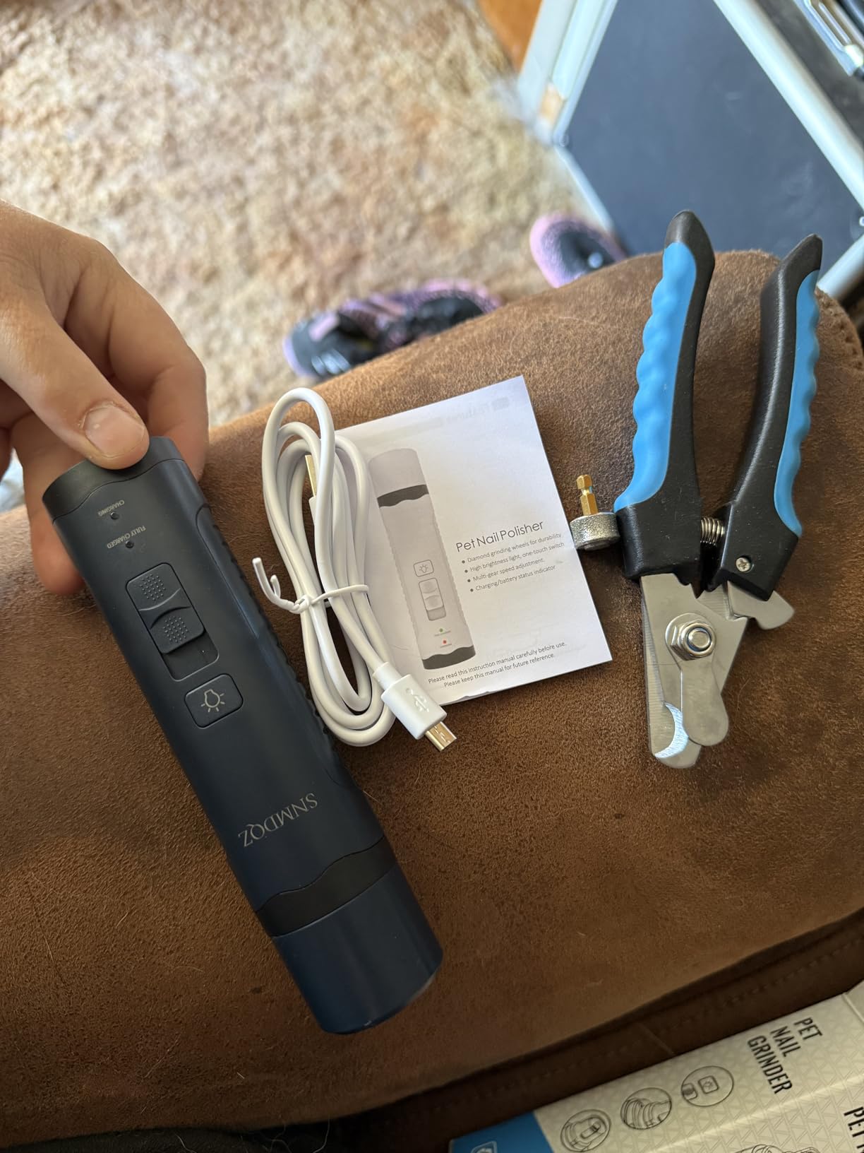 Dog Nail Grinder, Dog Nail Trimmers, and Clippers Kit with 2 LED Lights. Super Quiet Electric Pet Nail Grinder, Rechargeable, for Small, Medium, and Large Dogs & Cats, 2 Diamond Grinding Wheels. customer photo 1