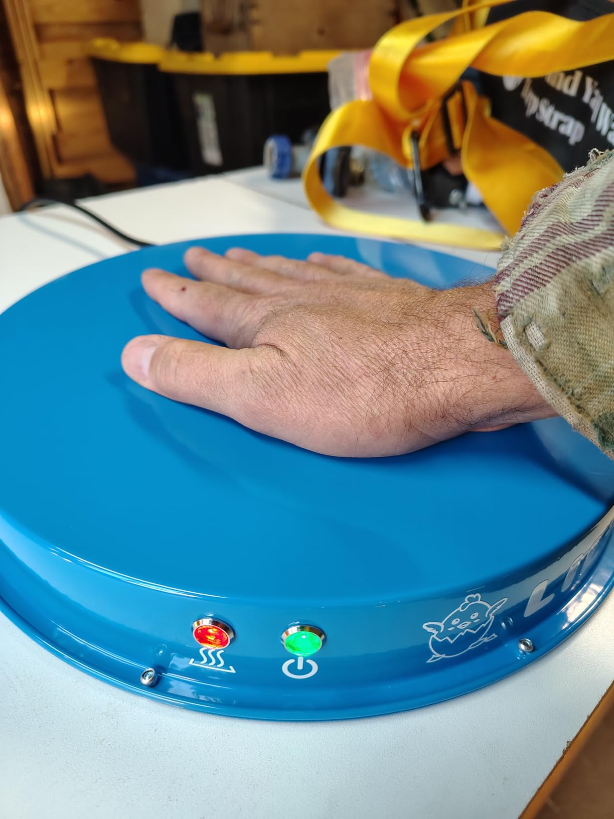 Lil'Clucker Heated Base for Chicken Waterer – Automatic Metal Freeze Proof Heated Chicken Waterer with Heater & LED – Poultry Heated Waterer for Winter (Blue, 13 Inch) customer photo 2
