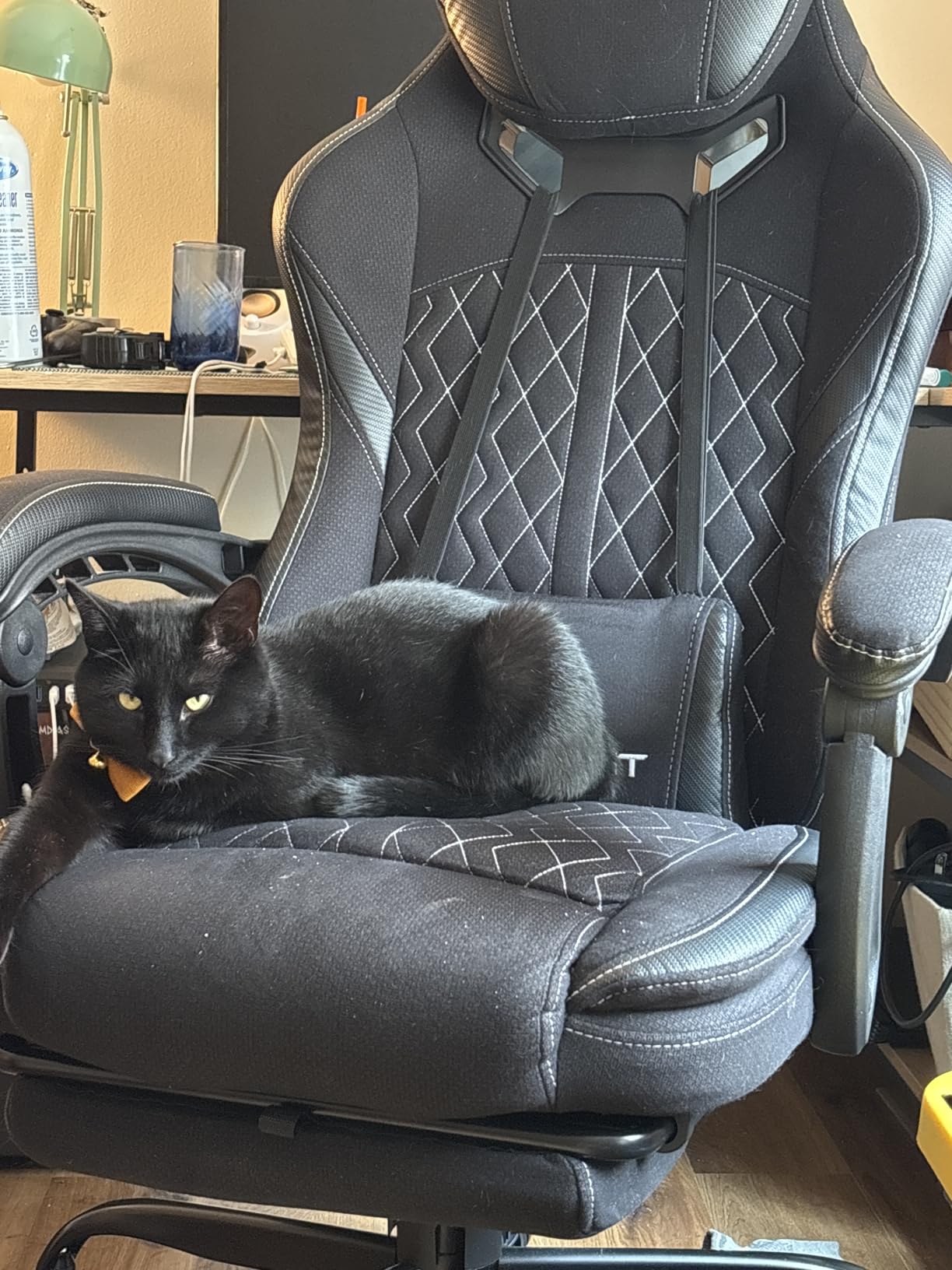 Misolant Gaming Chair, Fabric Gamer Chair with footrest for Adults, High Back Ergonomic Computer Game Chair with Adjustable Headrest and Massage Lumbar Support, 90-155° Recline Free, Gray customer photo 2