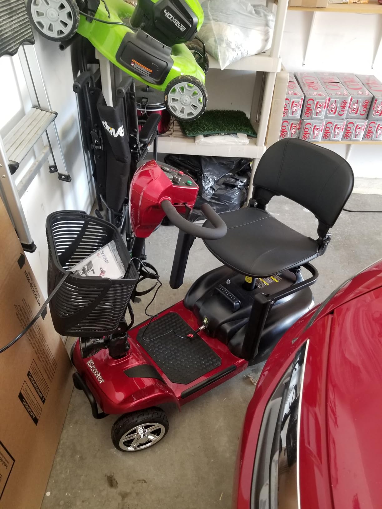 iScooter 3-Wheel Portable Mobility Scooter for Adults and Seniors, Easy-Disassembly Electric Scooter with Seat, Detachable Basket and Cup Holder, 264 lb Capacity, Red customer photo 1