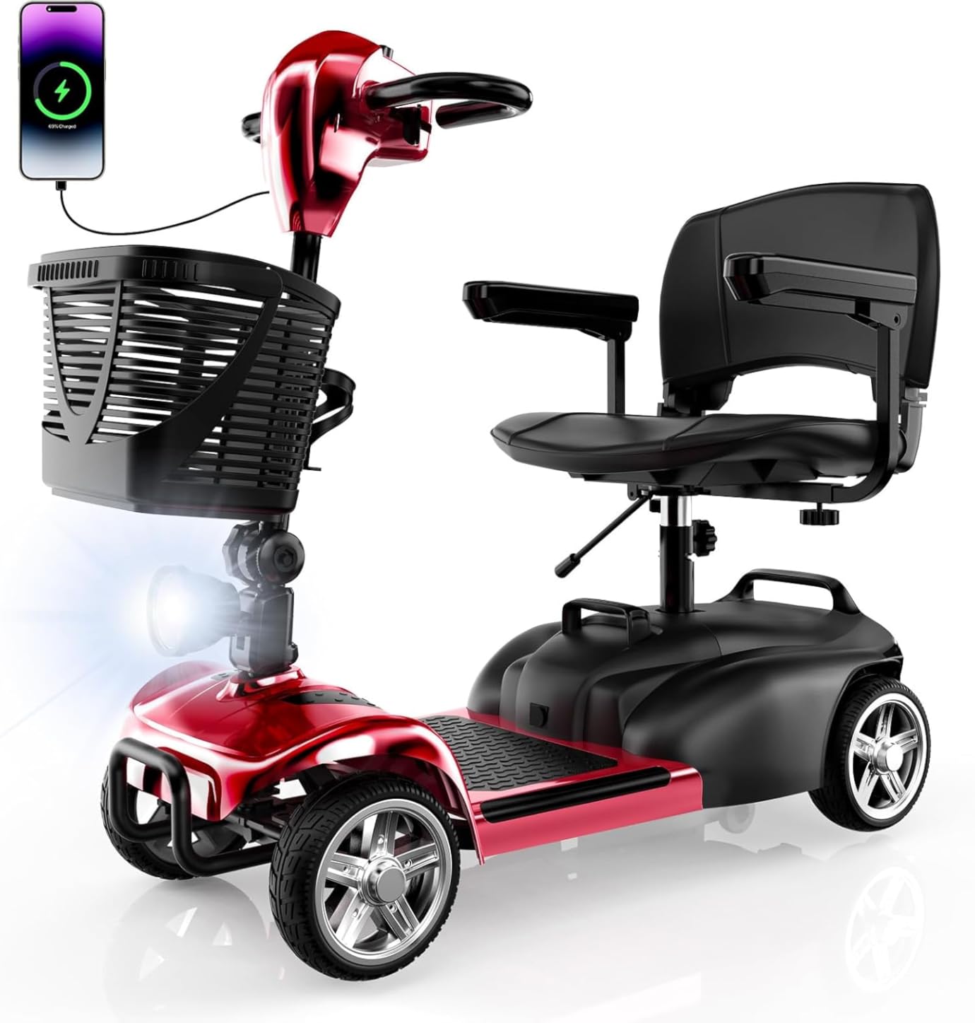 iScooter 3-Wheel Portable Mobility Scooter for Adults and Seniors, Easy-Disassembly Electric Scooter with Seat, Detachable Basket and Cup Holder, 264 lb Capacity, Red customer photo 2