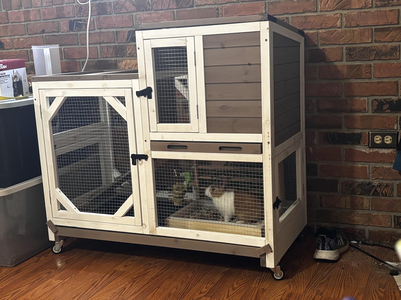 GUTINNEEN 2-Story Rabbit Hutch Indoor Bunny Cage Outdoor Guinea Pig House Wooden Small Animal Cage with Chew-Proof Ramp, Leak-Proof Tray, Lockable Wheels for 2-4 Rabbits, Guinea Pigs (Grey) customer photo 2