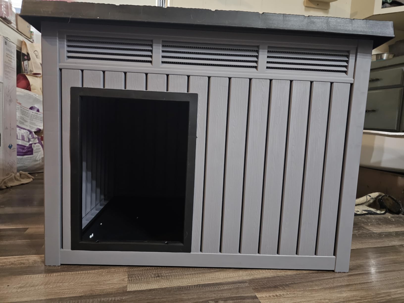VIXZEN Chicken Coop, Resin PP Material Outdoor Duck House, Wood Grain Finish Sloped Roof Poultry Shelter, Gas Strut Top Opening Ventilated Duck Coop with Spacious Interior & Easy Assembly(Black) customer photo 2